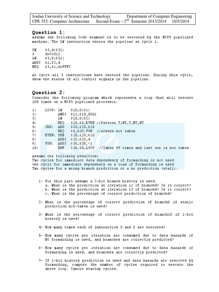 MIPS Pipeline Exam Questions and Analysis | PDF | Cpu Cache | Central ...