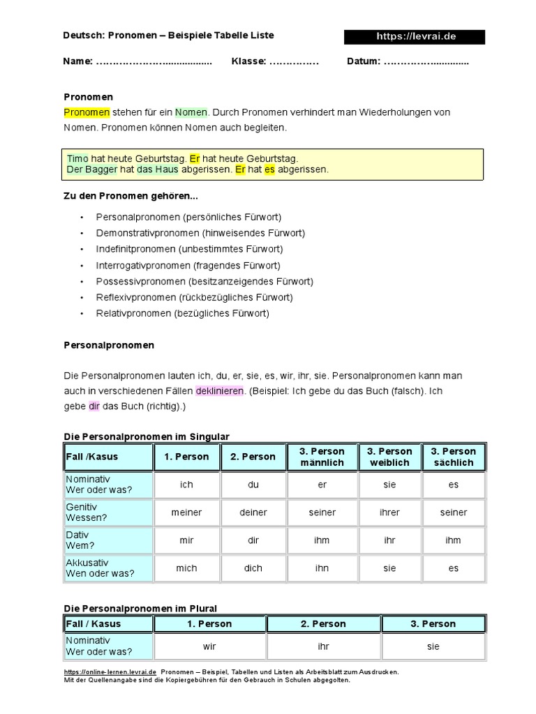 Pronomen Pdf