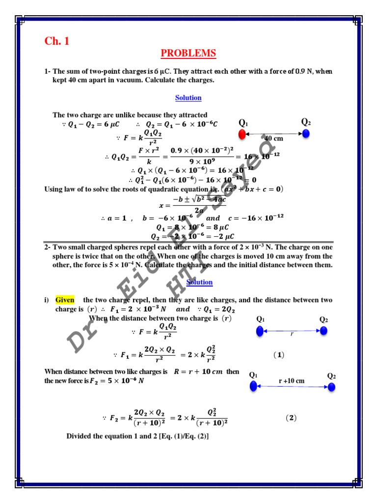 Phy 2 Problem Solution Of Ch 1 Pdf Electric Field Electric Charge