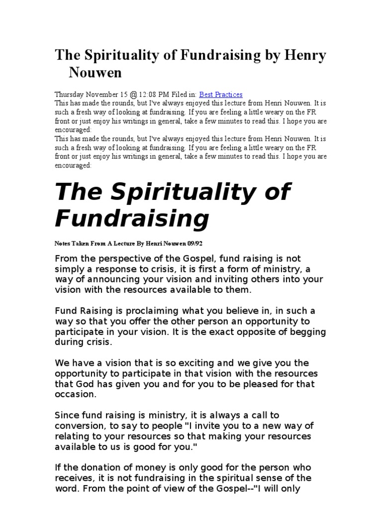 The Spirituality of Fundraising by Henry Nouwen | PDF | Love | Poverty