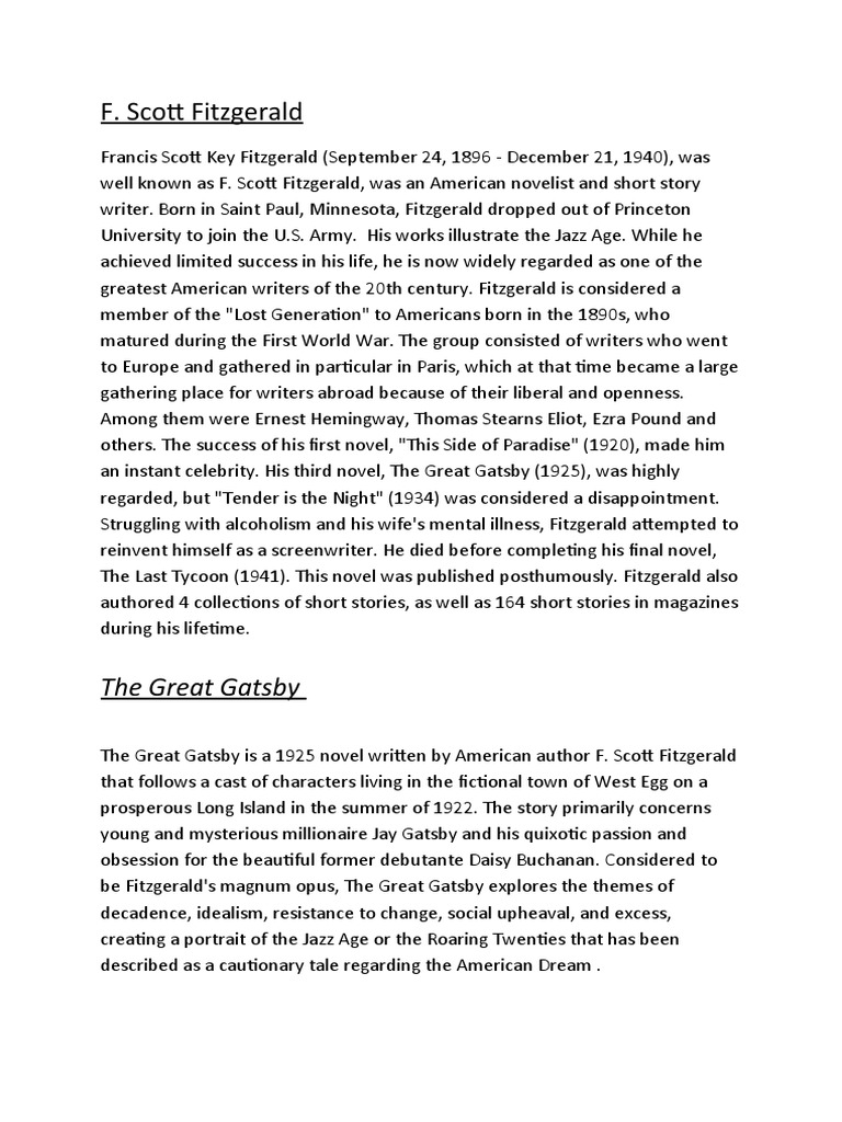 F Scott Fitzgerald The Great Gatsby Pdf The Great Gatsby