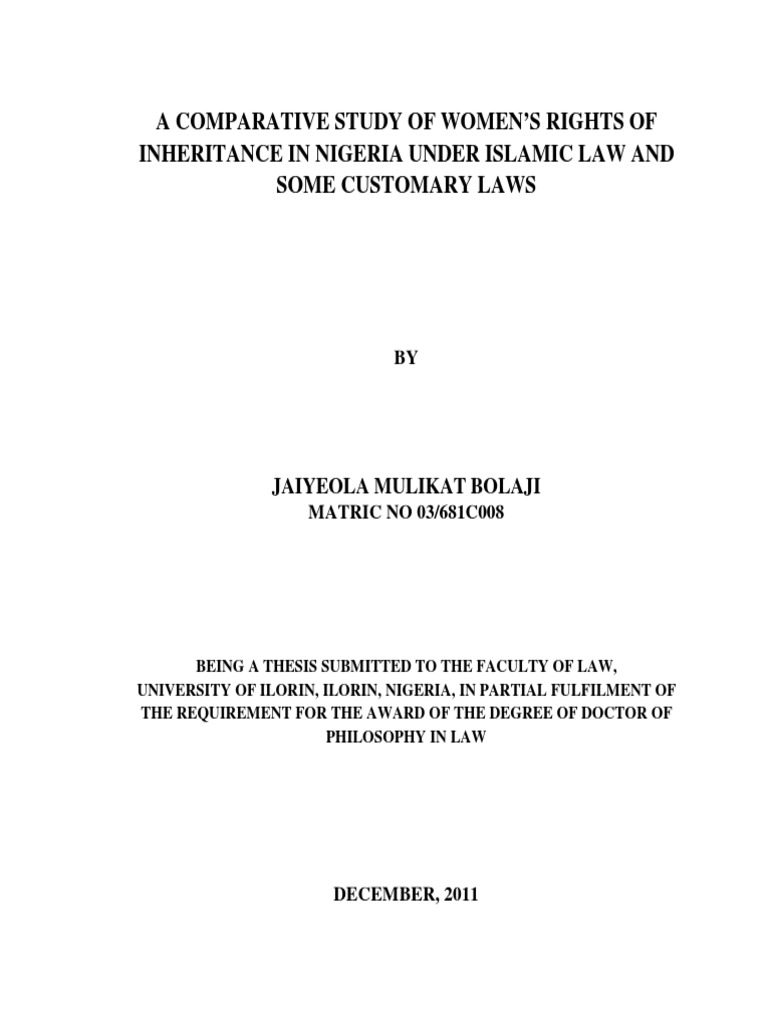 A Comparative Study of Women's Rights of Inheritance in Nigeria Under