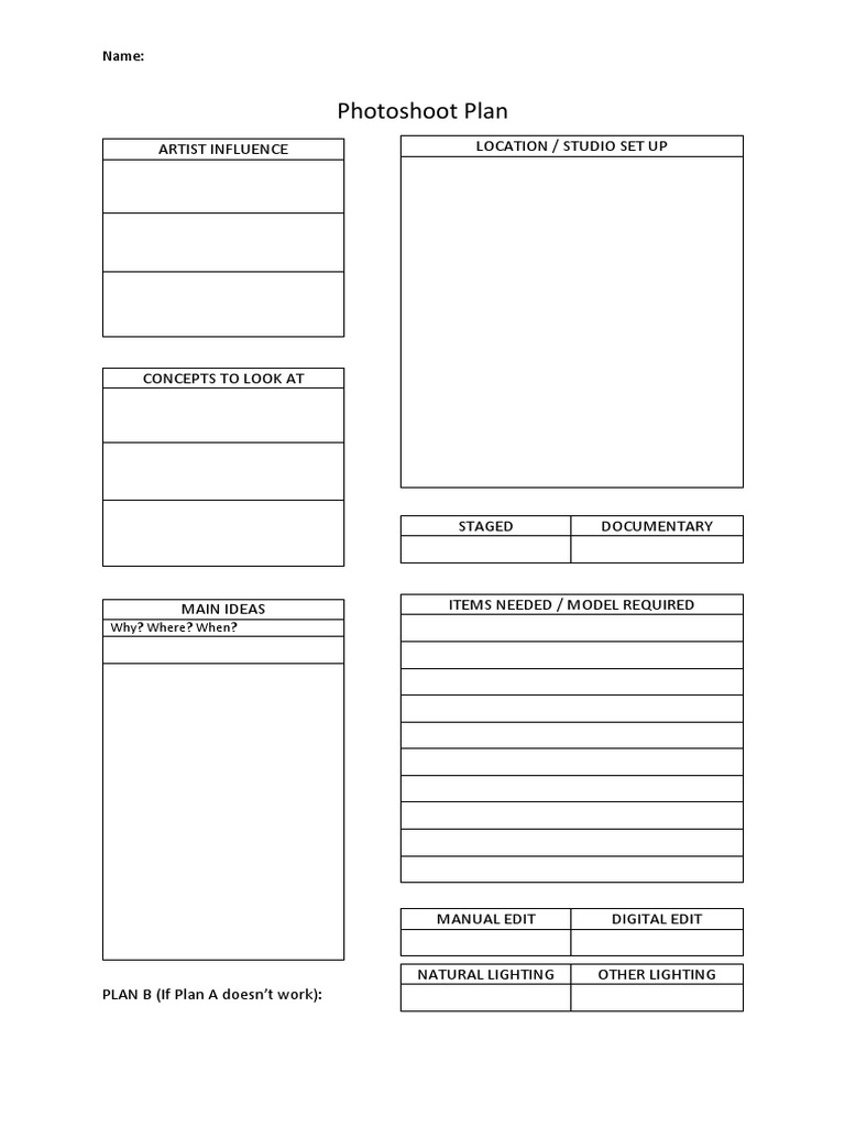 Photoshoot Plans | PDF | Career & Growth | Art