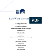 Assignment On: Investment Orientation Strategic Management of Human Resource HRM 416, Sec-1