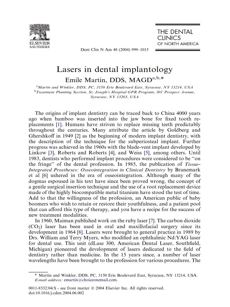 Lasers in Dental Implantology | PDF | Dental Implant | Dentistry