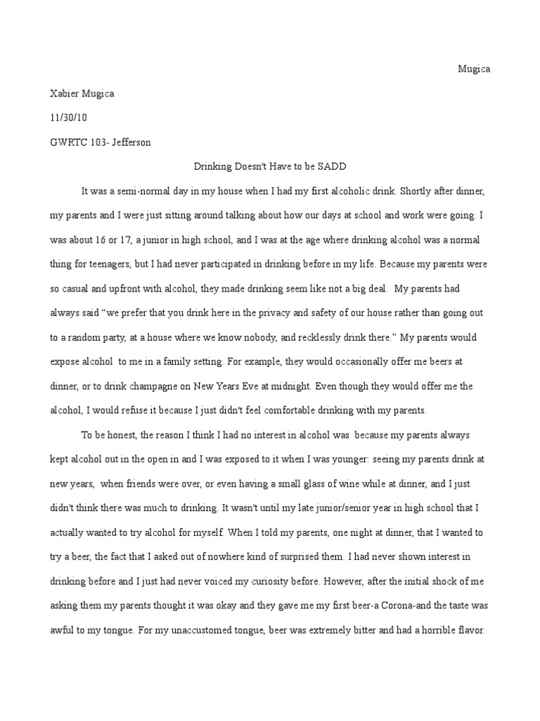 narrative essay about drinking alcohol