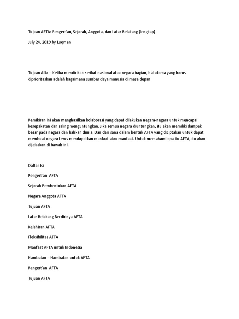 Tujuan Pembentukan AFTA ASEAN | PDF