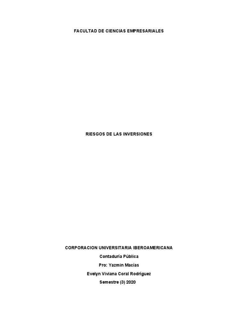 Tipos de Riesgos en Inversiones Financieras | PDF | Tasas de interés ...