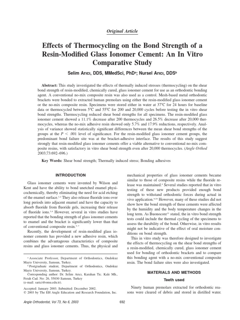 Effects of Thermocycling On The Bond Strength of A ResinModified Glass