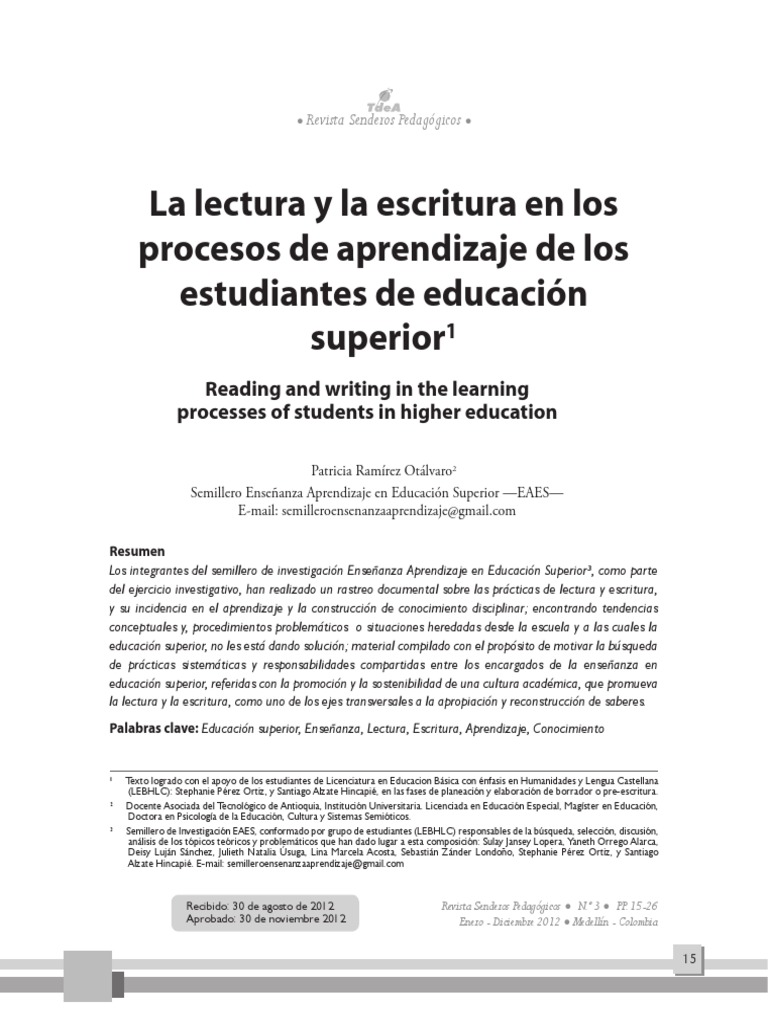 Lectura y Escritura en Educación Superior | PDF | Aprendizaje ...