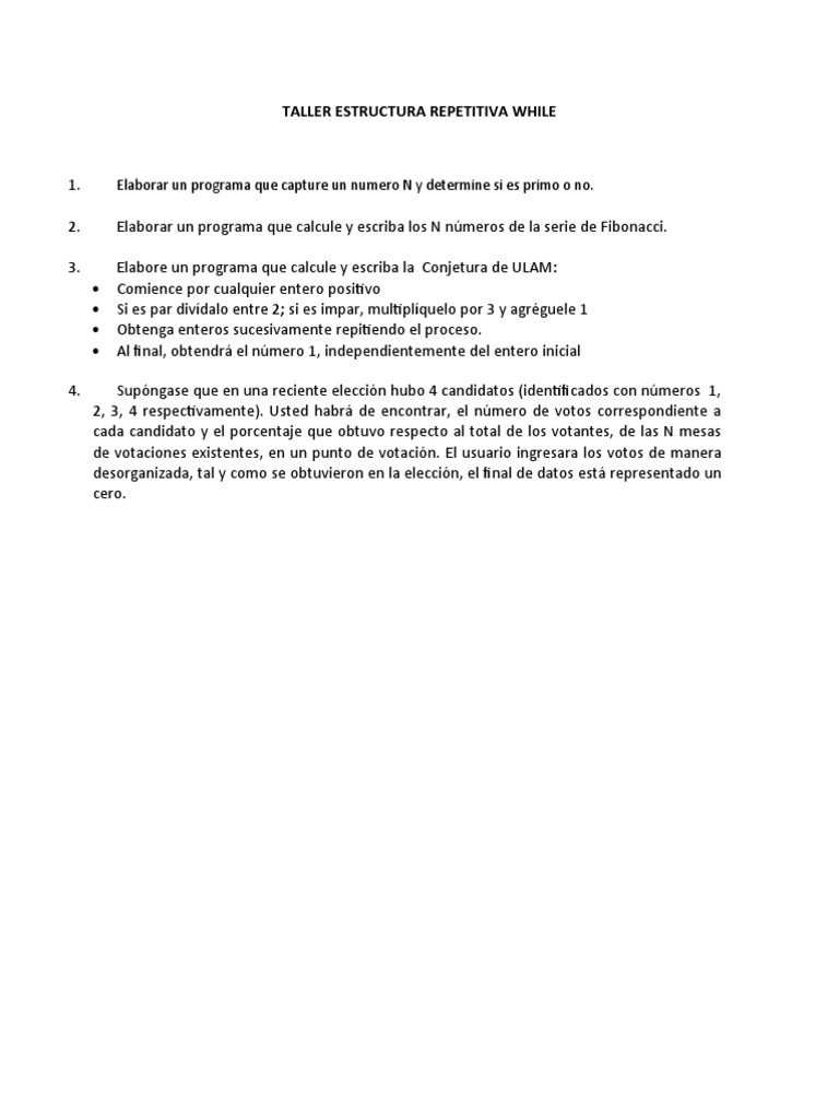 Taller Estructura Repetitiva While C++ | PDF | Métodos y materiales de ...