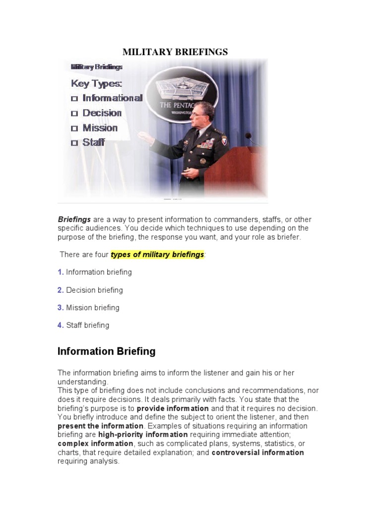 Military Briefings Staff (Military) Memorandum
