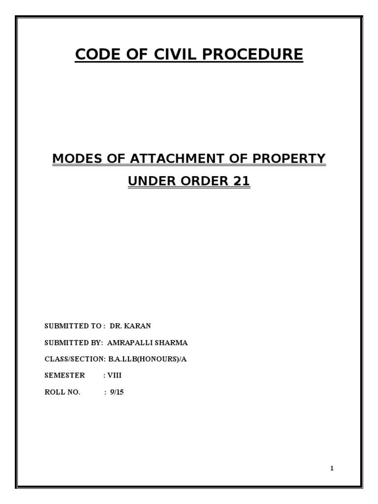 CPC Order 21: Property Attachment Guide | PDF | Garnishment | Judgment ...