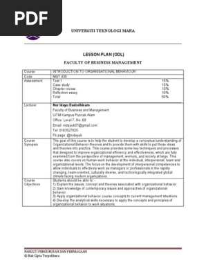 Lesson Plan Mgt430 Odl Pdf Job Satisfaction Organizational Behavior