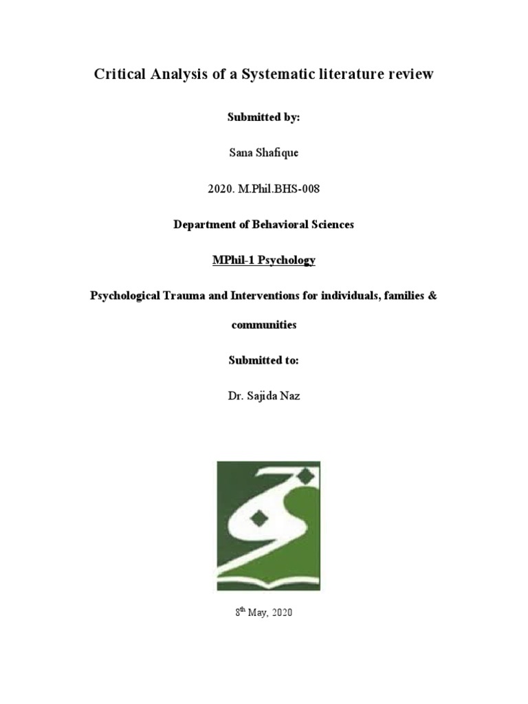 Systematic Review of Trauma Interventions | PDF | Posttraumatic Stress ...