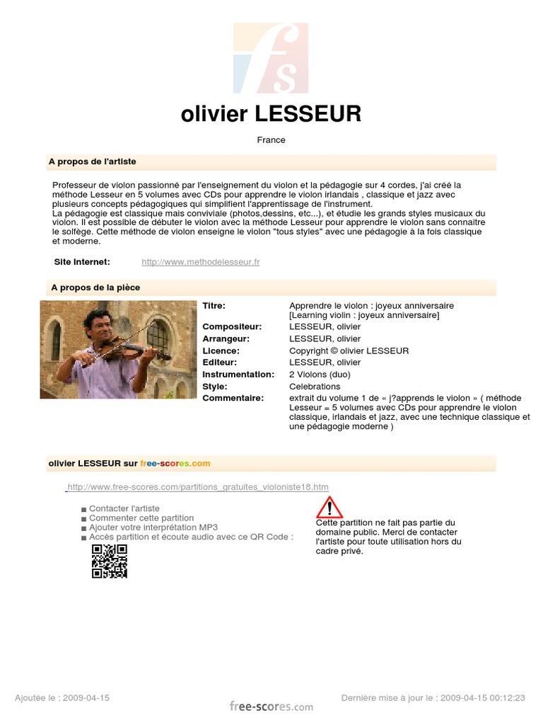 Free Scores Com Joyeux Anniversaire Pdf Violon Pedagogie