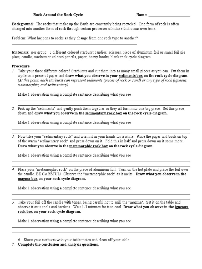 Starburst Rock Cycle Lab PDF Rock (Geology) Geology
