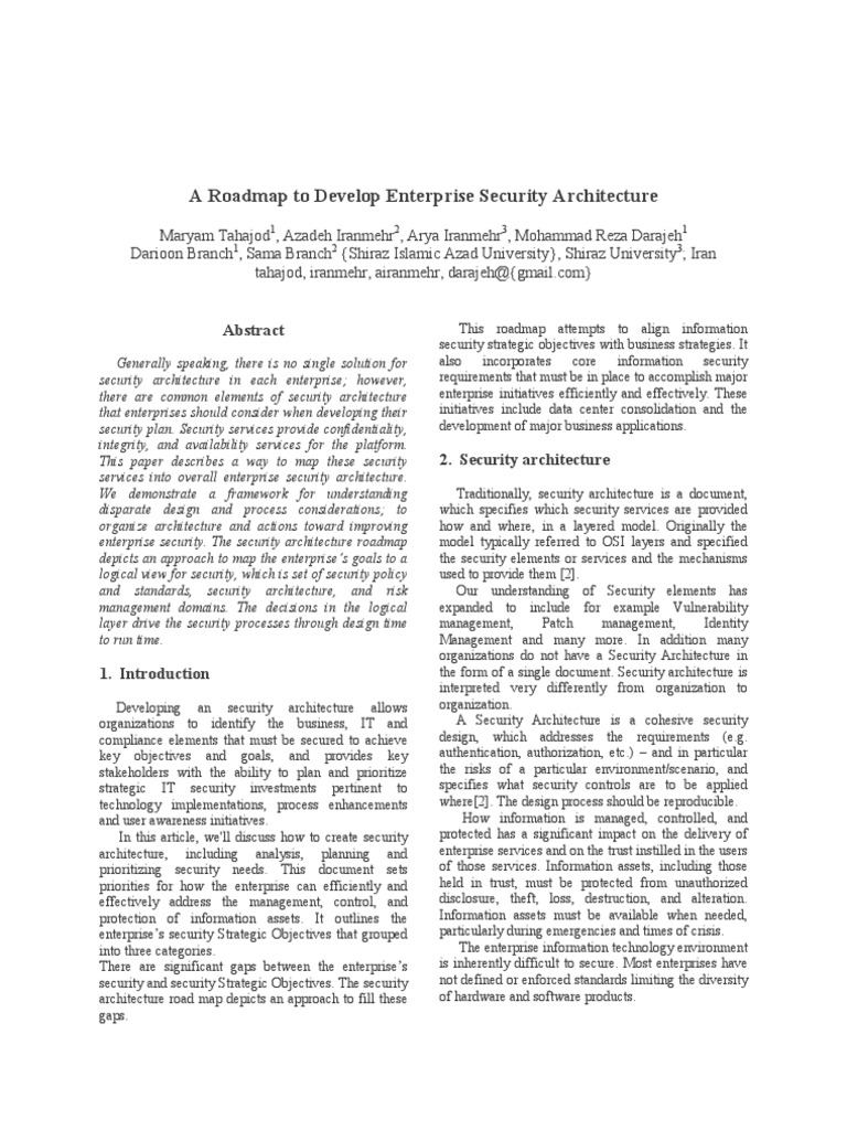 A Roadmap To Develop Enterprise Security Architecture | PDF | Computer
