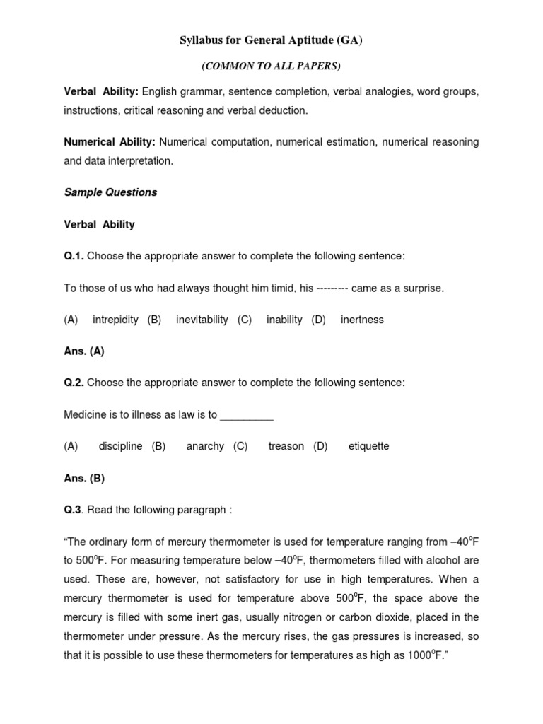 General Aptitude Syllabus Overview | PDF | Thermometer | Temperature