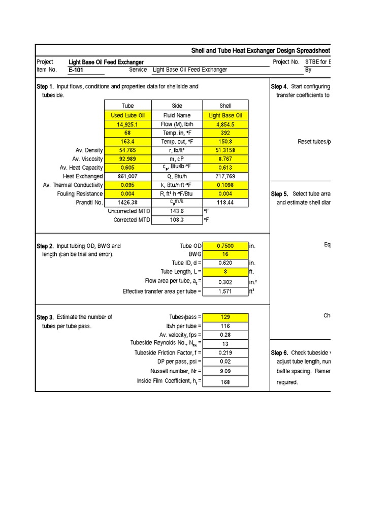 Shell and Tube Heat Exchanger Spreadsheet PDF Heat Exchanger