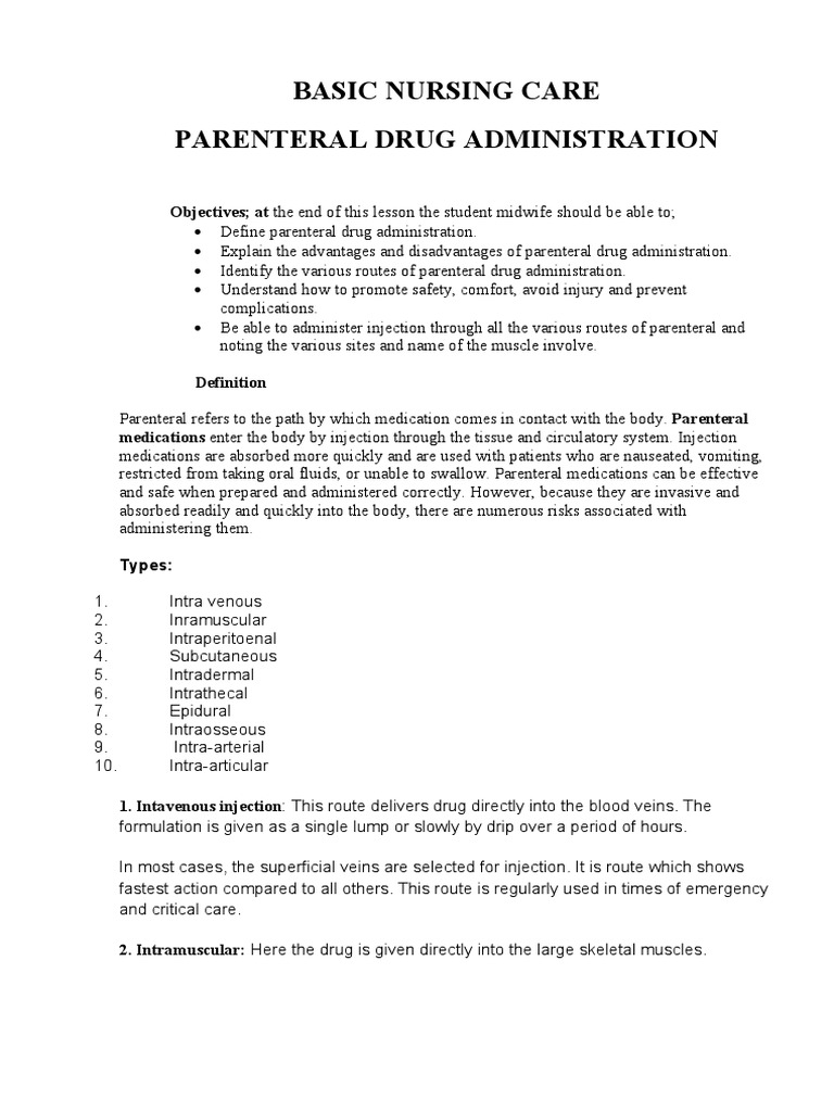 Parenteral Drug Administration Overview | PDF | Intravenous Therapy ...