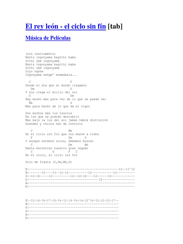 El Ciclo Sin Fin Rey Leon Letra Acordes Guitarra El Ciclo Sin Fin | PDF | Ocio