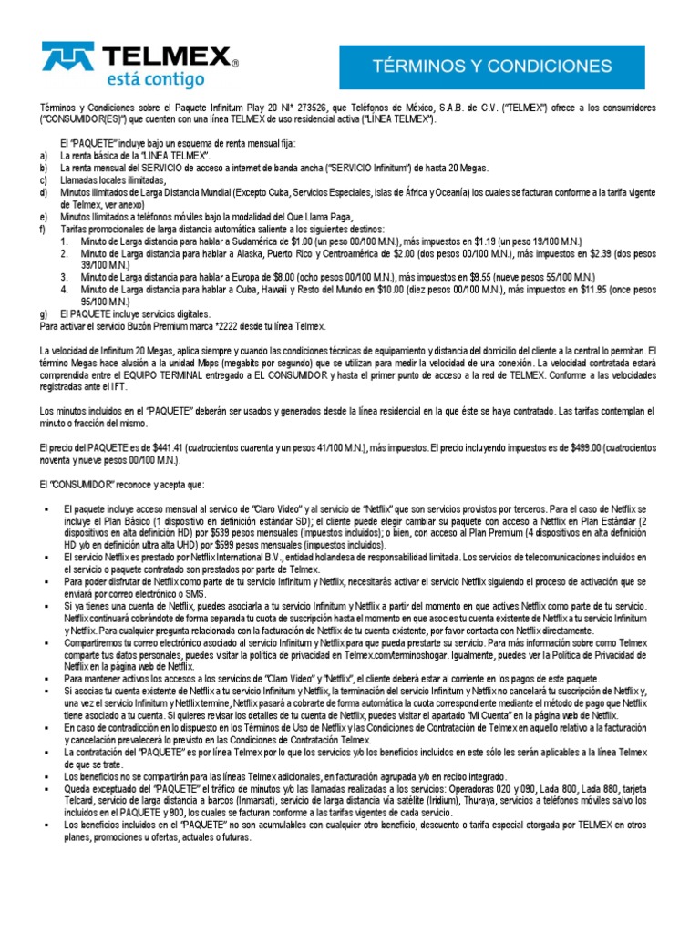 Inforelevante TC PaqueteInfinitumPlay20 PDF PDF Netflix Television de alta definicion