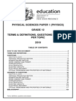 Physical Sciences Paper 1 (Physics) Grade 12 Terms & Definitions, Questions & Answers Per Topic 2019