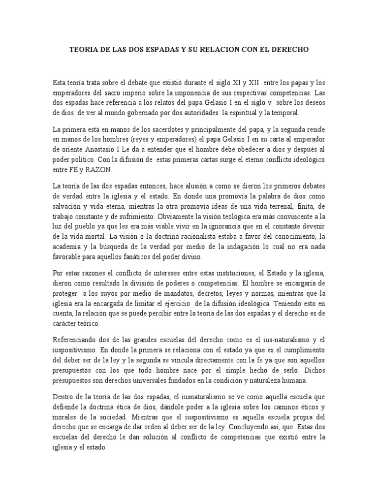 Teoria de Las Dos Espadas y Su Relacion Con El Derecho PDF La Ley