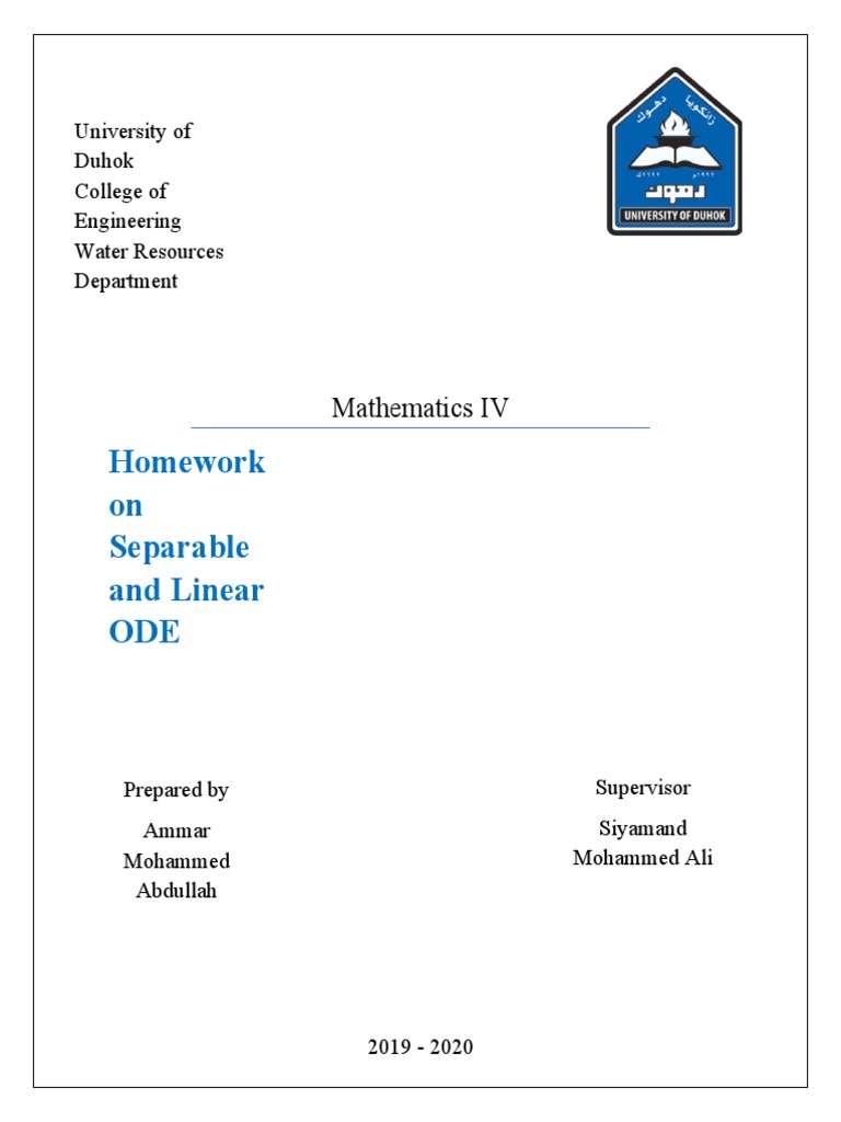 Homework On Separable and Linear ODE: Mathematics IV | PDF