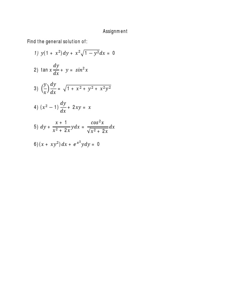 Assignment Find The General Solution Of:) + 1 0 | PDF