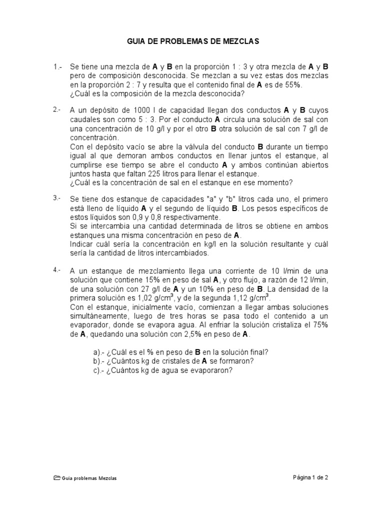 Problemas Resueltos de Mezclas | PDF | Concentración | sal