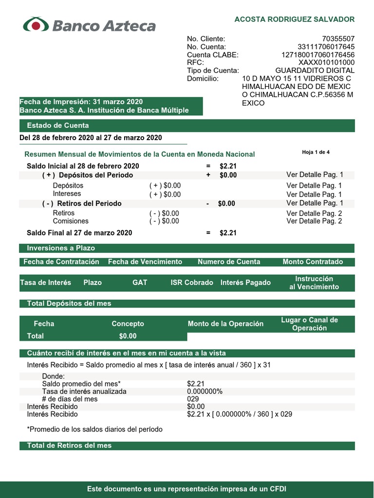 Estado de Cuenta PDF PDF Impuesto sobre la renta Bancos