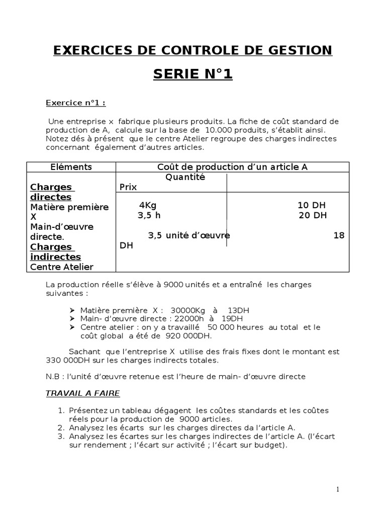 Contrôle De Gestion 64 Exercices Corrigés Pdf