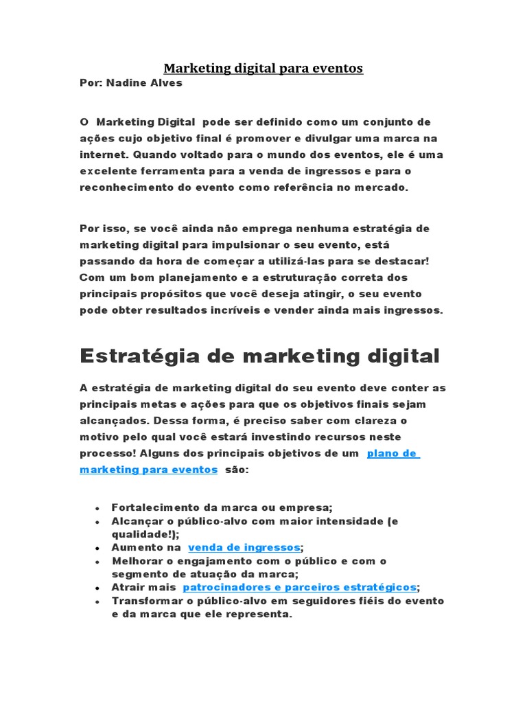Estratégias de Marketing Digital para Eventos | PDF | Marketing digital ...