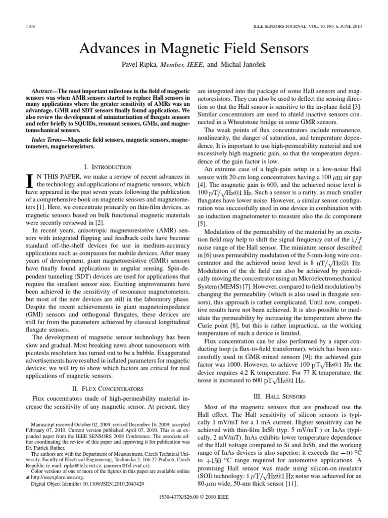 Advances in Magnetic Field Sensors - Pavel Ripka & Michal Janosek | PDF ...