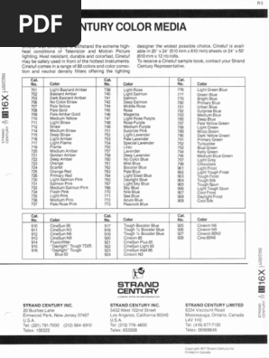 Strand Century Lighting Cinetuf Cinemoid Chromoid Color Media Spec Sheet 6 77 Green Color