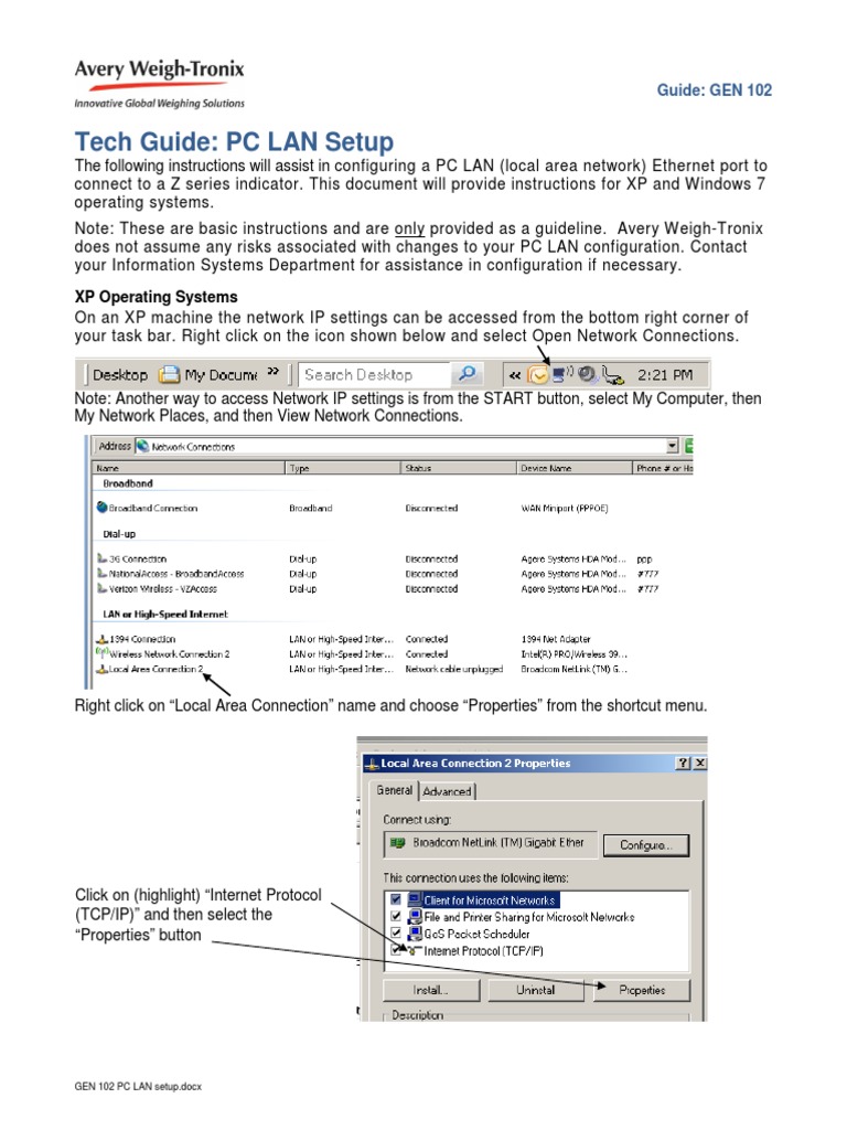 LAN Setup Guide for Windows XP & 7 | PDF | Ip Address | Local Area Network