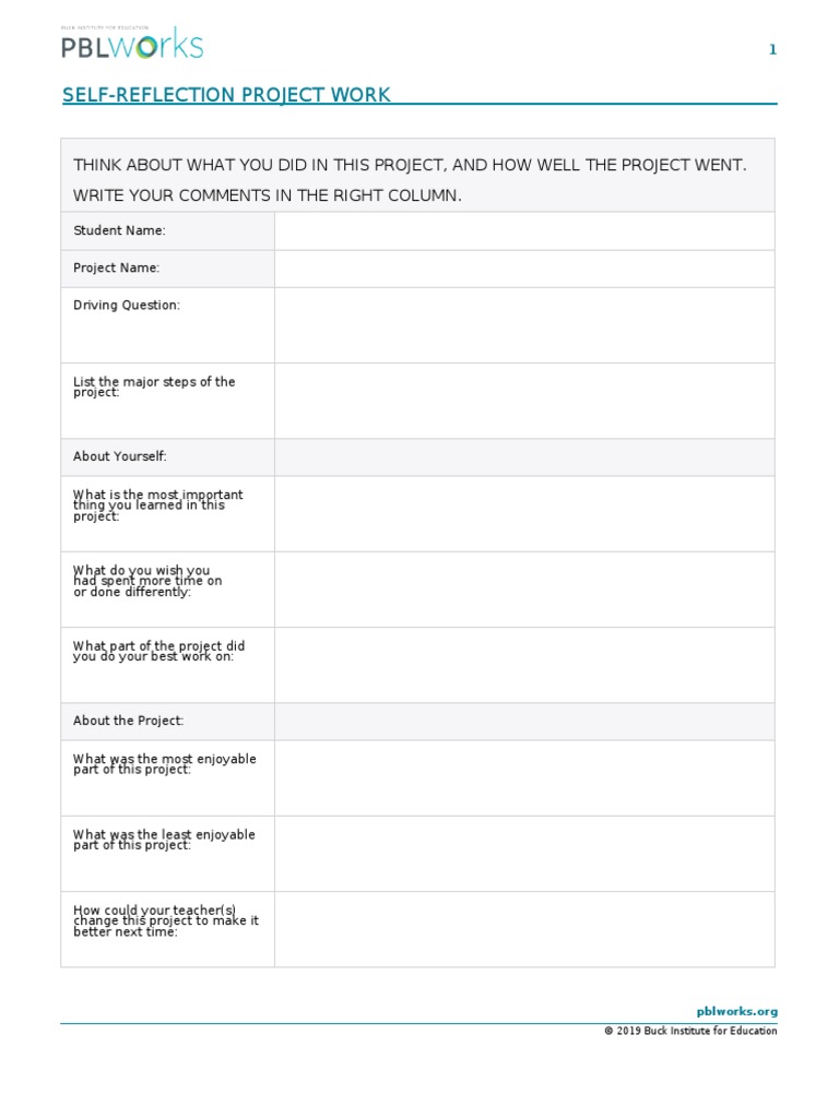 PBLworks Self Reflection On Project Work | PDF | Career & Growth | Art