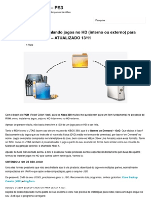 XBOX 360) GUIA - Instalando Jogos No HD (Interno Ou Externo), PDF, Drive  de disco rígido