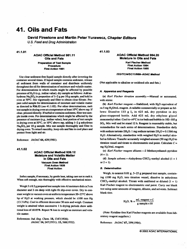 Analysis of Moisture and Volatile Matter in Oils and Fats Using Vacuum ...