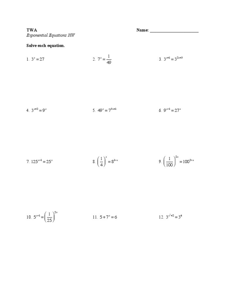 Exponential Equations Homework Solutions | PDF