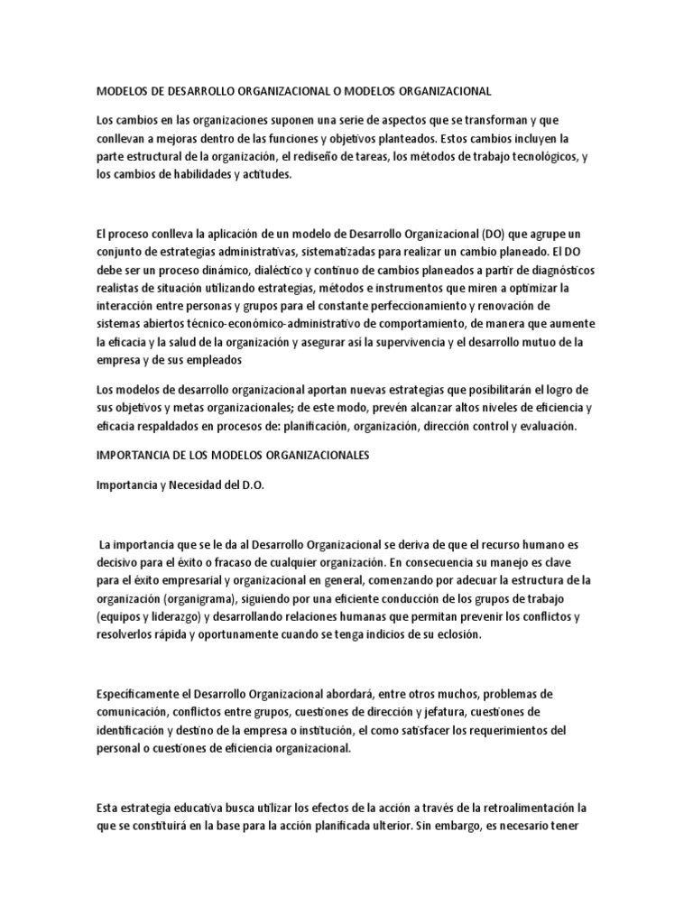 Modelos de Desarrollo Organizacional | PDF | Desarrollo organizacional ...
