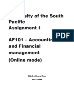University of The South Pacific Assignment 1 AF101 - Accounting and Financial Management (Online Mode)