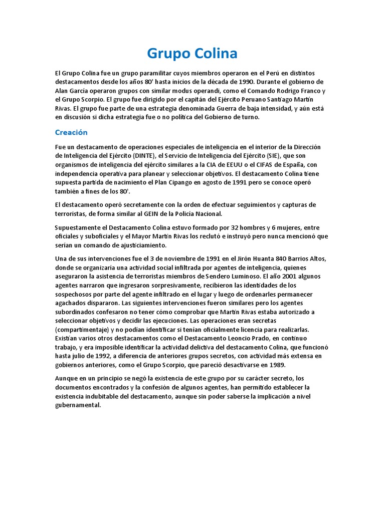 Grupo Colina: Historia y Crímenes en Perú | PDF | Perú | Abusos de ...