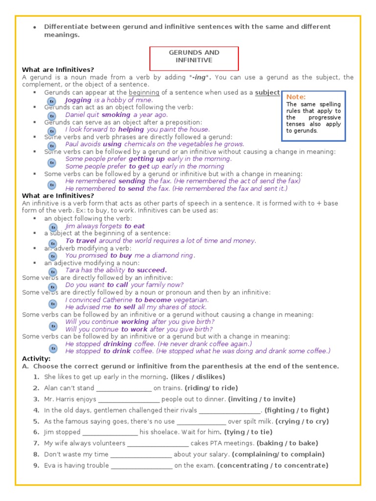 Guide 8 Gerunds and Infinitives | PDF | Verb | Object (Grammar)