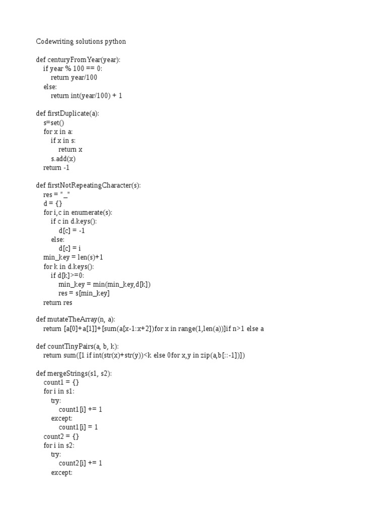 Codewriting Solutions Python | PDF | Function (Mathematics) | Computer ...