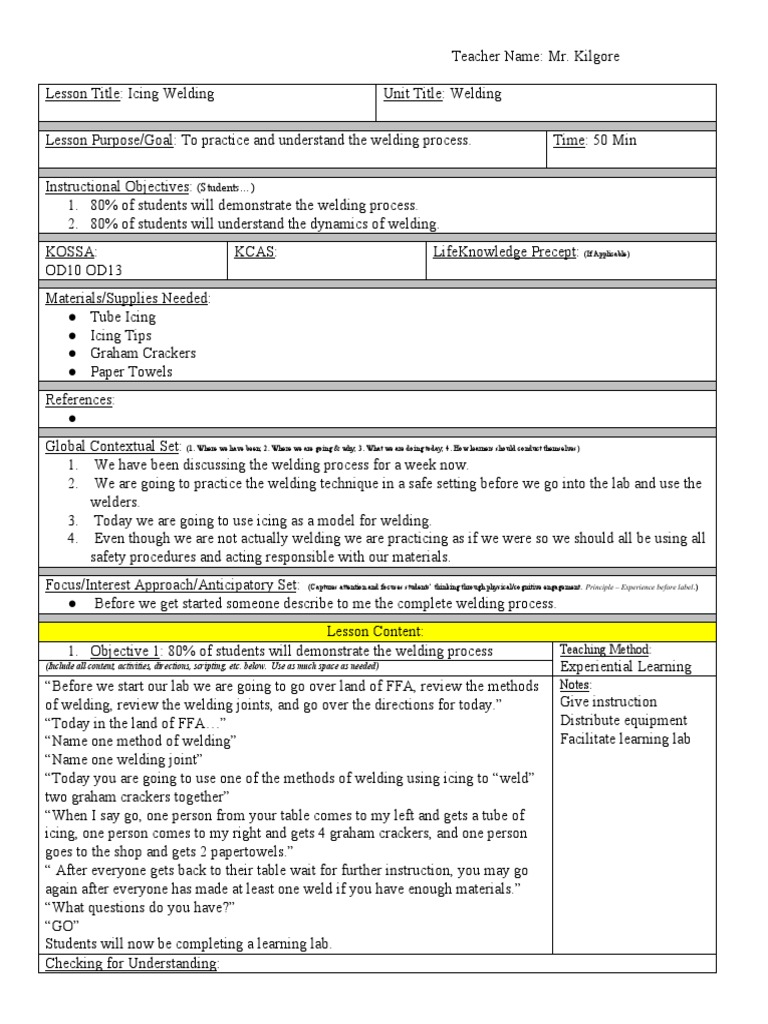 Icing Welding Lesson Plan 2020 Download Free PDF Welding Construction