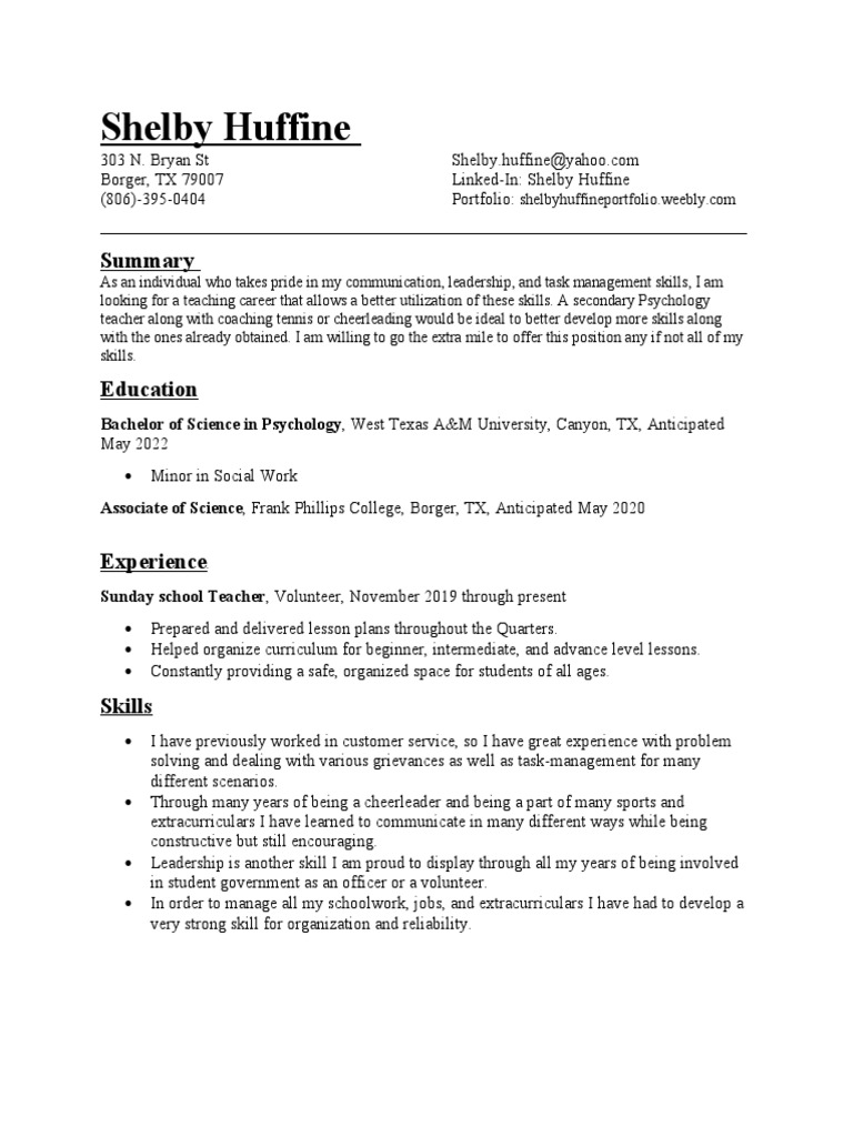 Huffine Resume | PDF | Career & Growth | Self-Improvement
