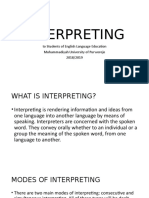 Interpreting: To Students of English Language Education Muhammadiyah University of Purworejo 2018/2019